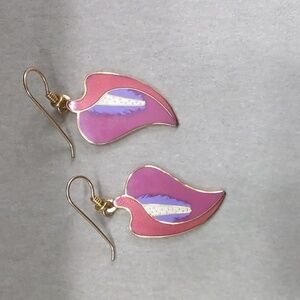 Laurel Burch Earrings CALLA LILY Drop Dangle Earrings Pink & Gold Tone 1 3/4"